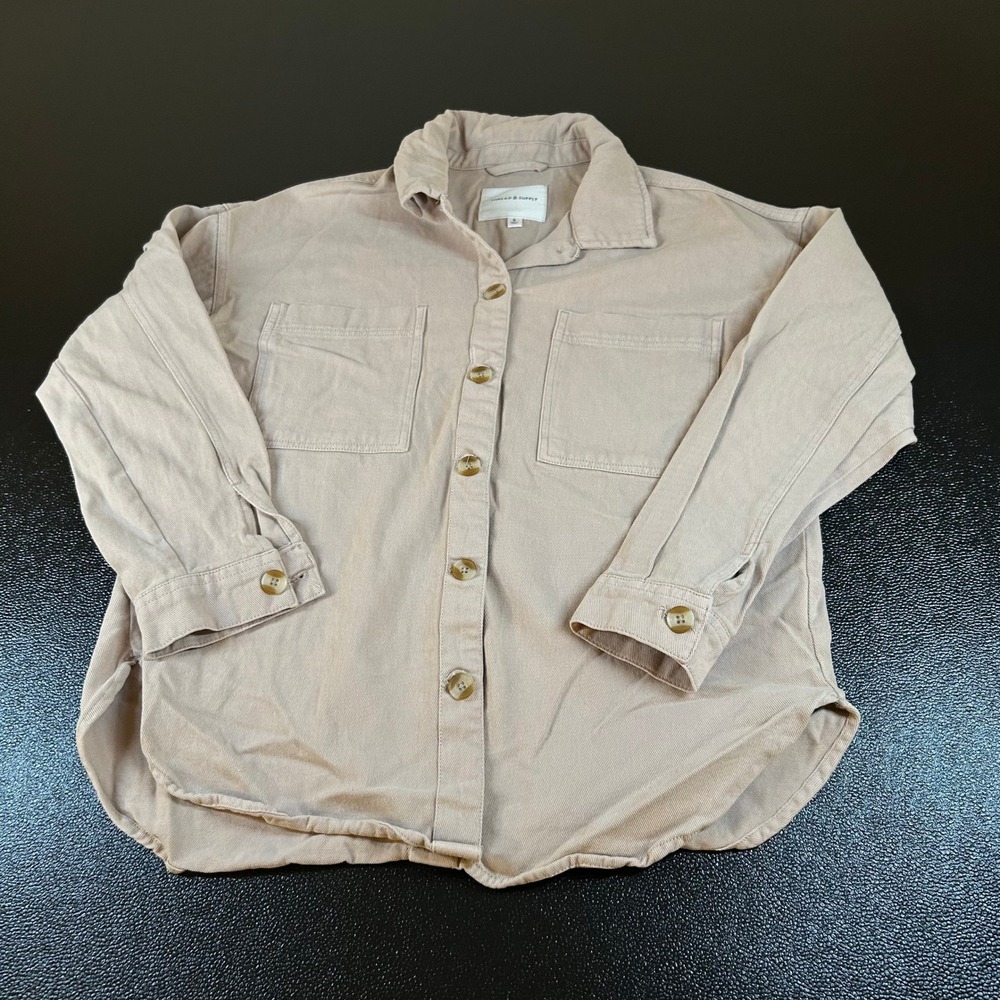 Thread & Supply Shirt Jacket Long Sleeve Button Up Shacket Beige Womes Small‎